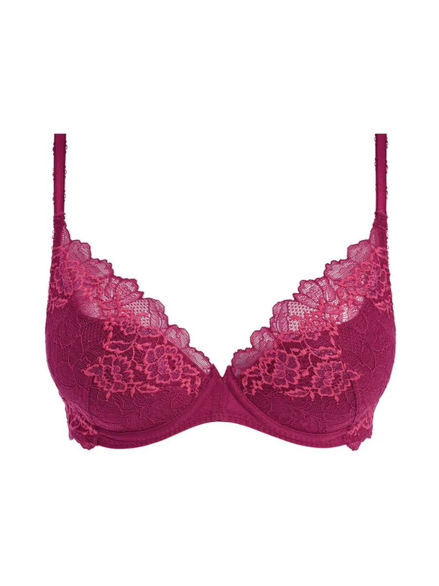 Lace Perfection Plunge Push Up Bra - Red Plum