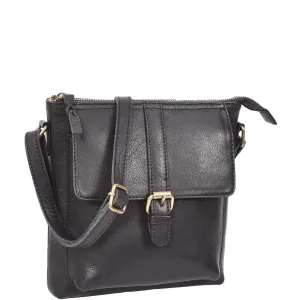 Ladies Leather Cross Body Shoulder Handbag A576 Black