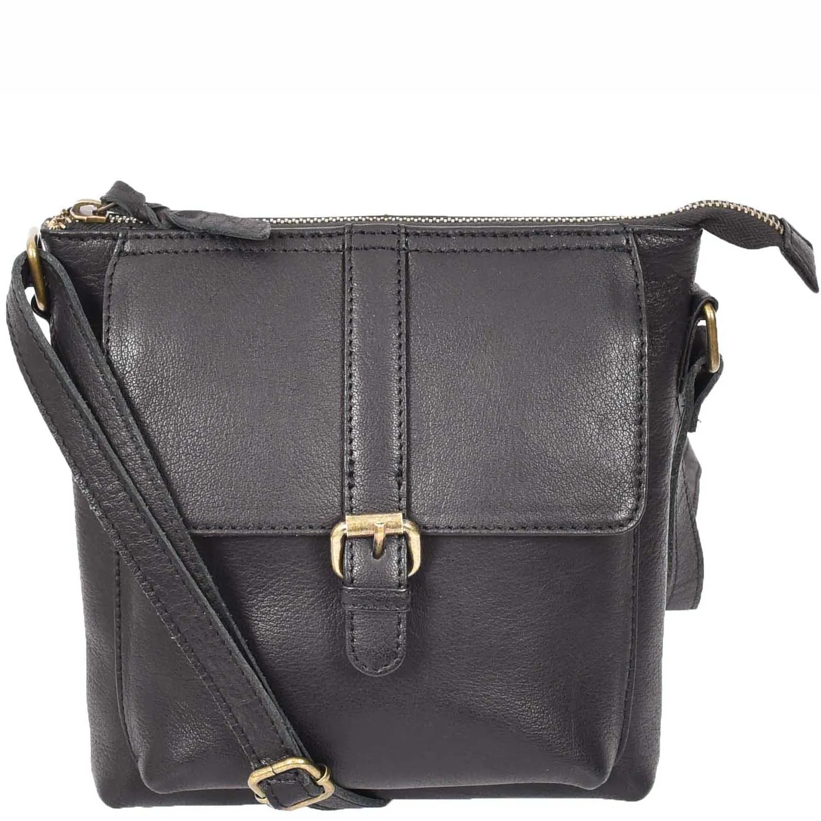 Ladies Leather Cross Body Shoulder Handbag A576 Black