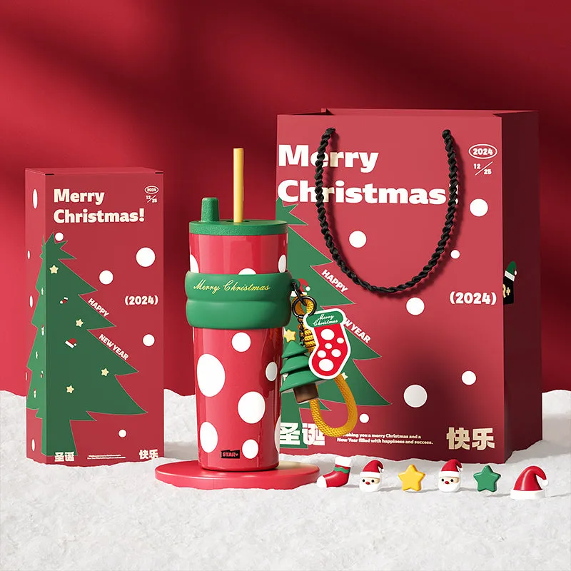 Limited Edition Christmas Gift Set - STAR  710ML Insulated Ceramic Straw Bottle with Accessories