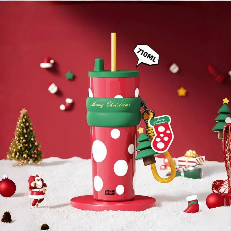 Limited Edition Christmas Gift Set - STAR  710ML Insulated Ceramic Straw Bottle with Accessories