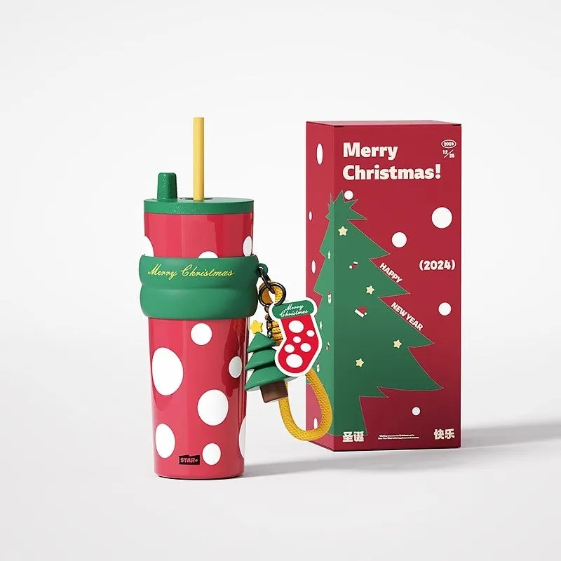 Limited Edition Christmas Gift Set - STAR  710ML Insulated Ceramic Straw Bottle with Accessories