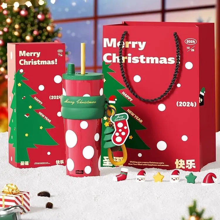 Limited Edition Christmas Gift Set - STAR  710ML Insulated Ceramic Straw Bottle with Accessories