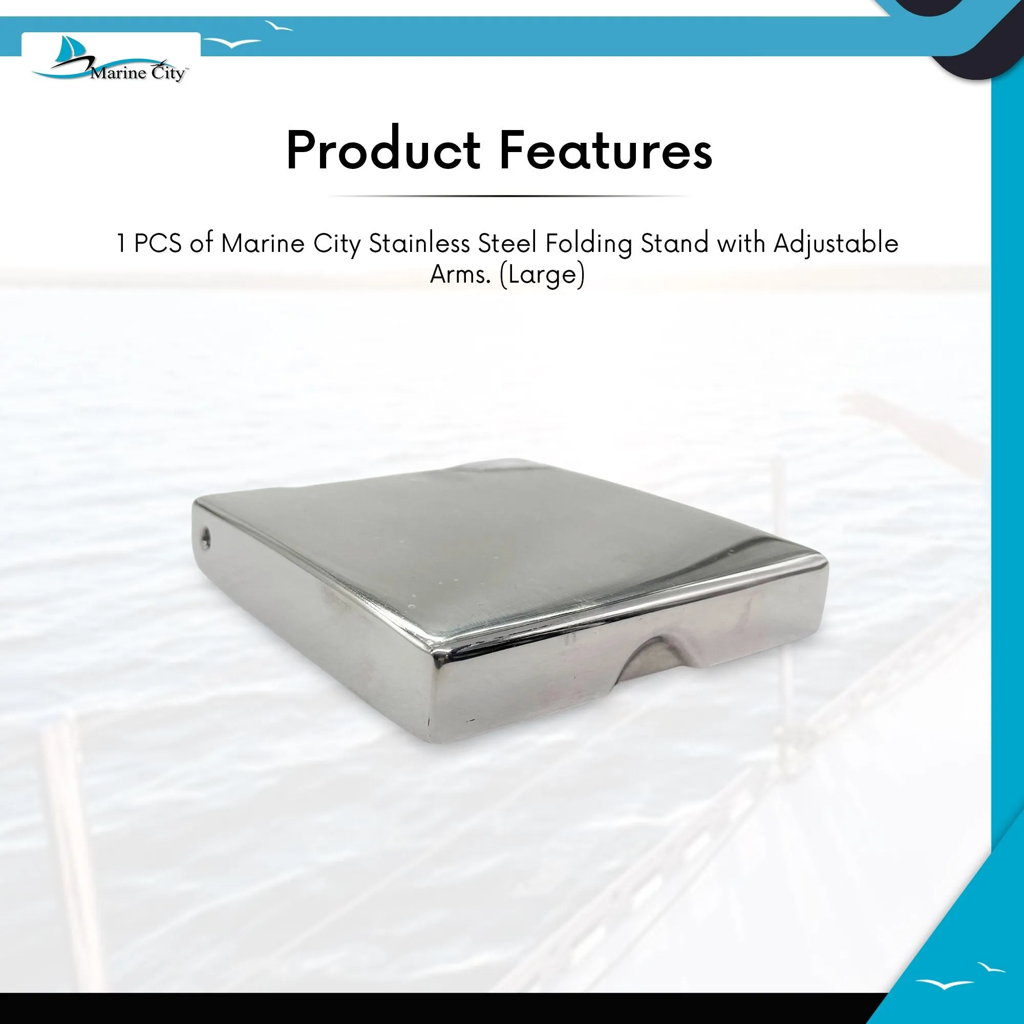 Marine City Stainless-Steel Adjustable Arms Folding Drink Cup Holder (2-5/8" to 3-1/2")