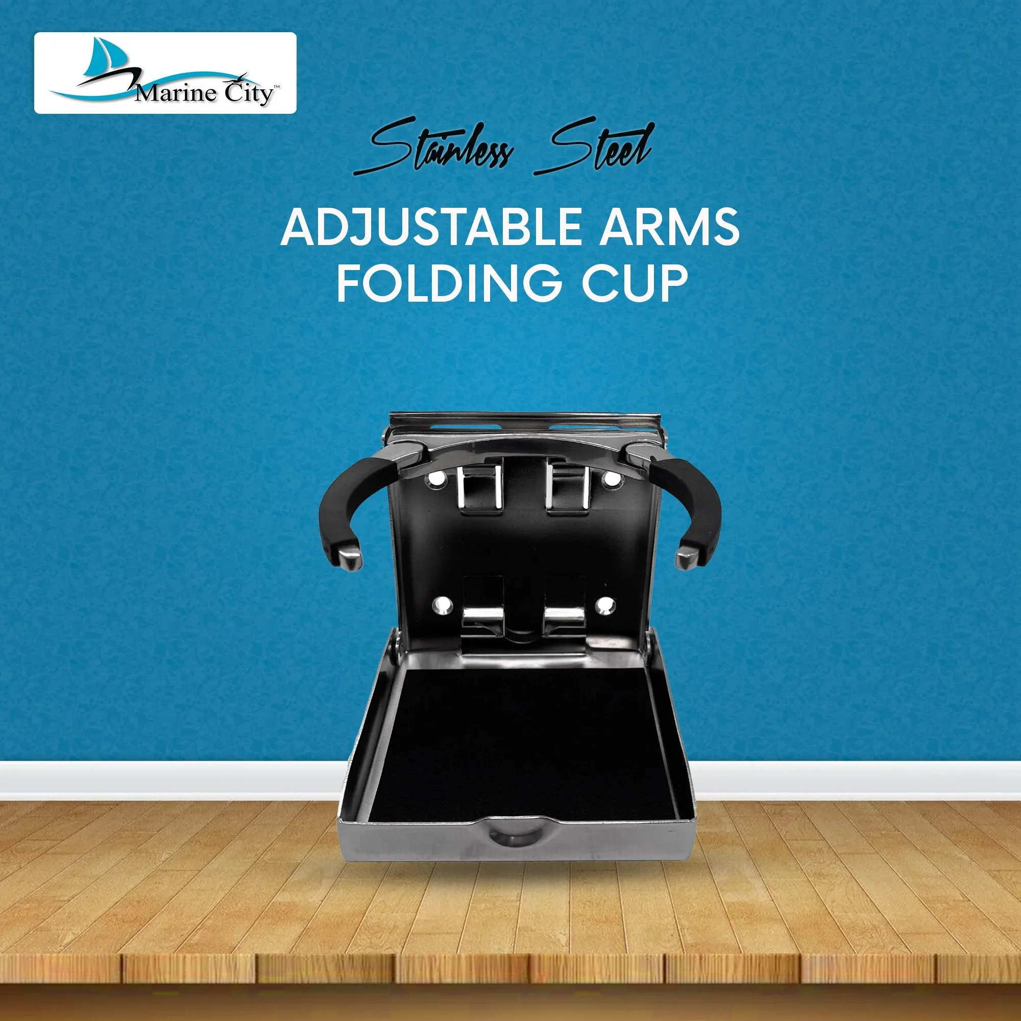 Marine City Stainless-Steel Adjustable Arms Folding Drink Cup Holder (2-5/8" to 3-1/2")
