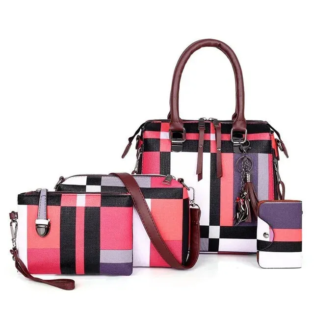Modern Plaid Handbag Set with Tassel Accents