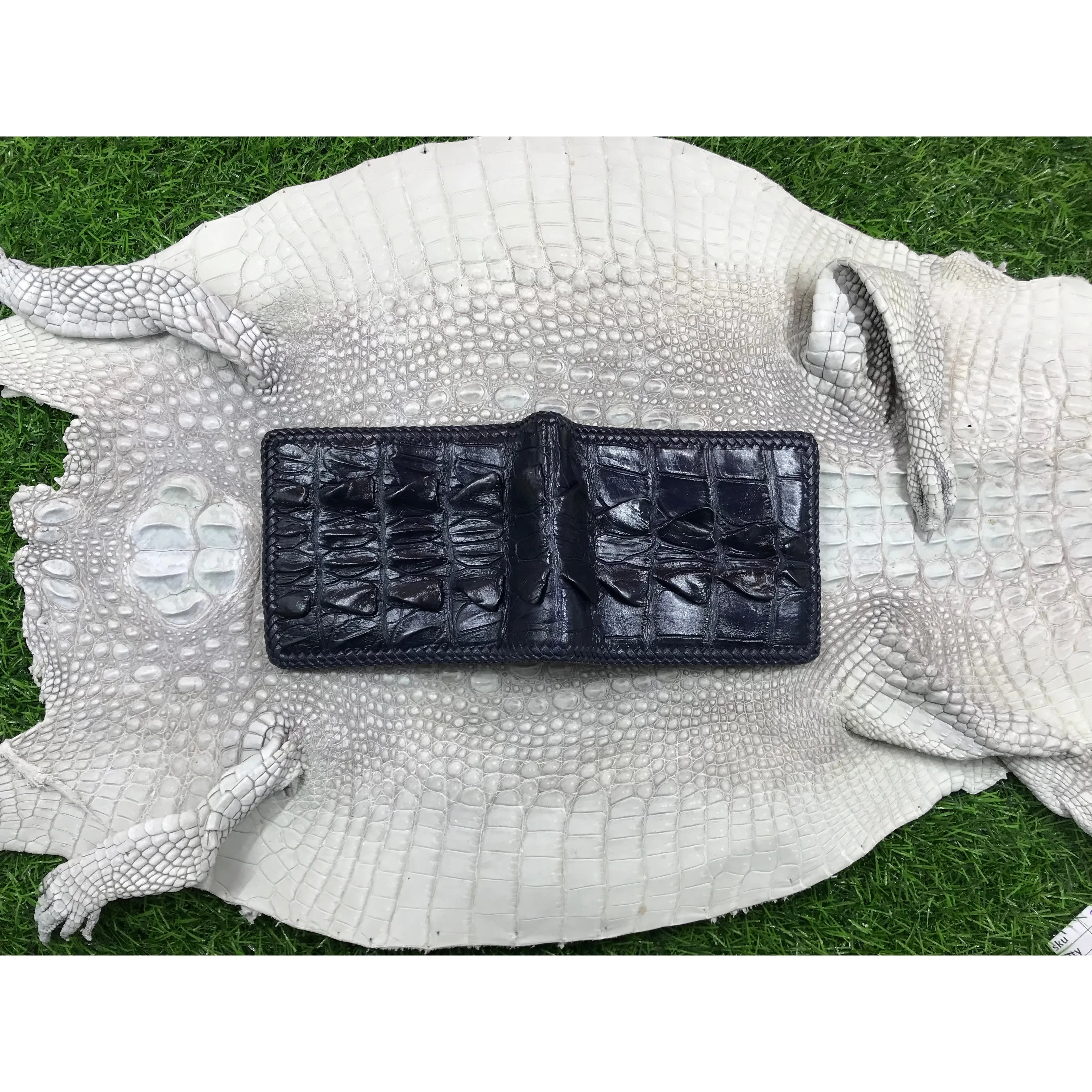 Navy Blue Alligator Tail Skin Bifold Wallet For Men | Handmade Crocodile Leather Wallet RFID Blocking | VL5588