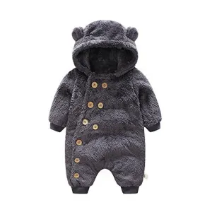 Newborn Long Sleeve Dark Grey Onesie Jumpsuit With Hooded