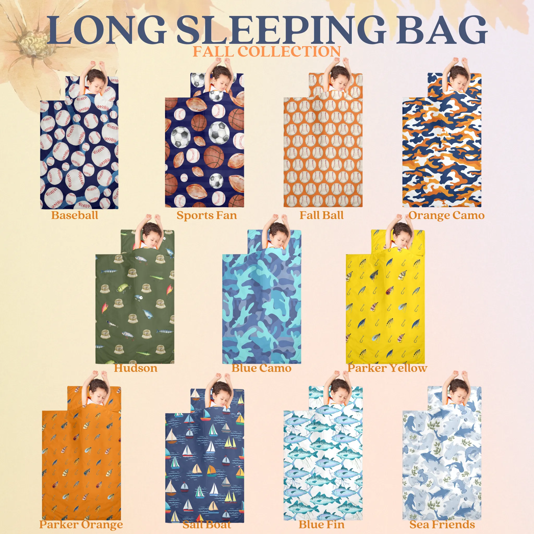 Parker Orange Kids' Long Sleeping Bag | A Catchy Blend of Comfort & Style | Lightweight and Durable Sleeping Bag for Kids