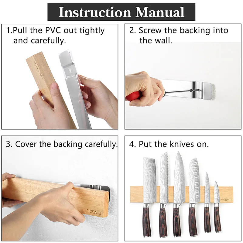 PICKWILL 16‘’ Wooden Magnetic Knife Bar