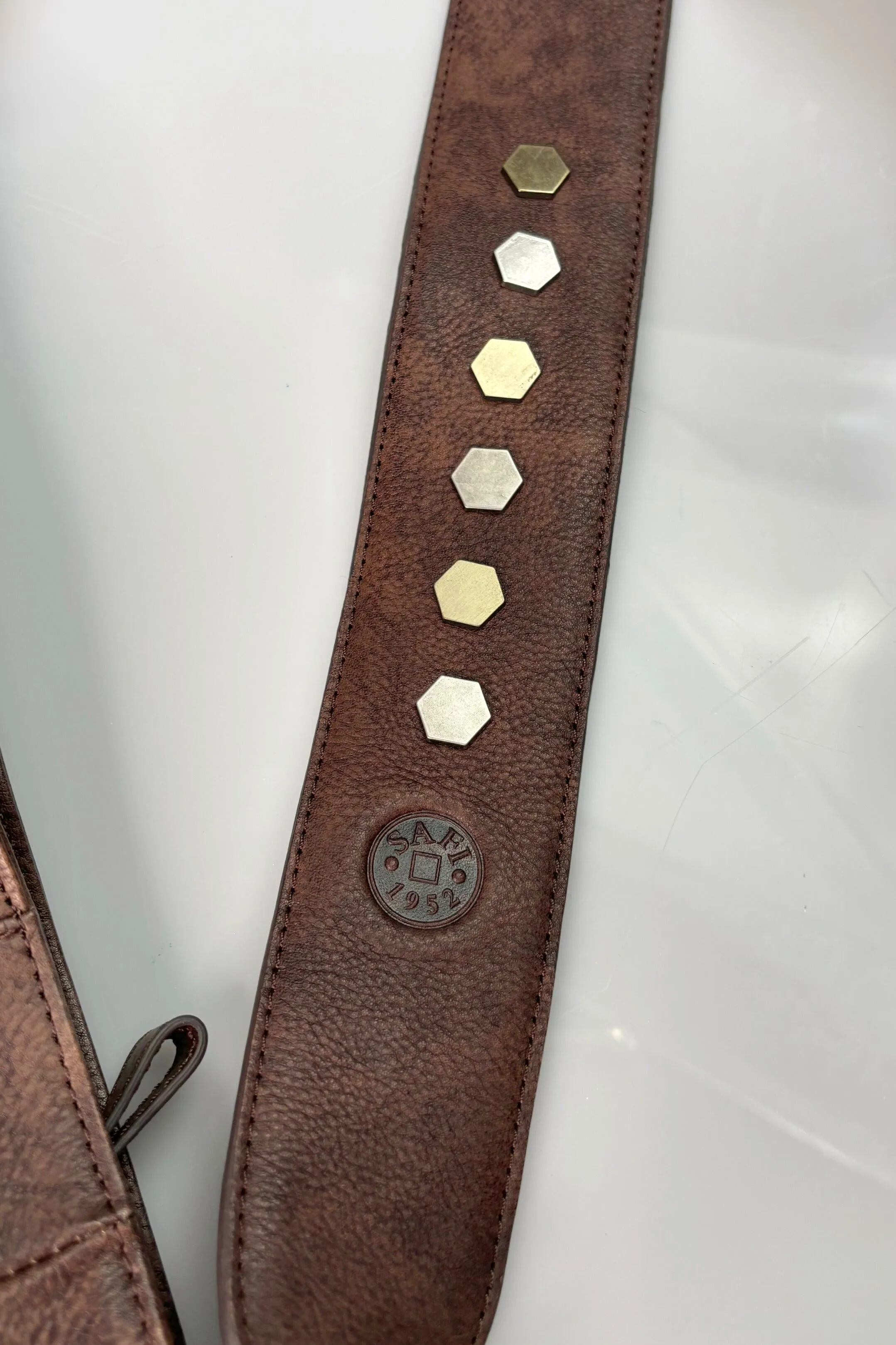 Safi 1952 Genuine Leather Handbag with Thick Hexagon Studded Strap