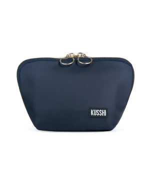 Satin Makeup Bag - Navy/Mint