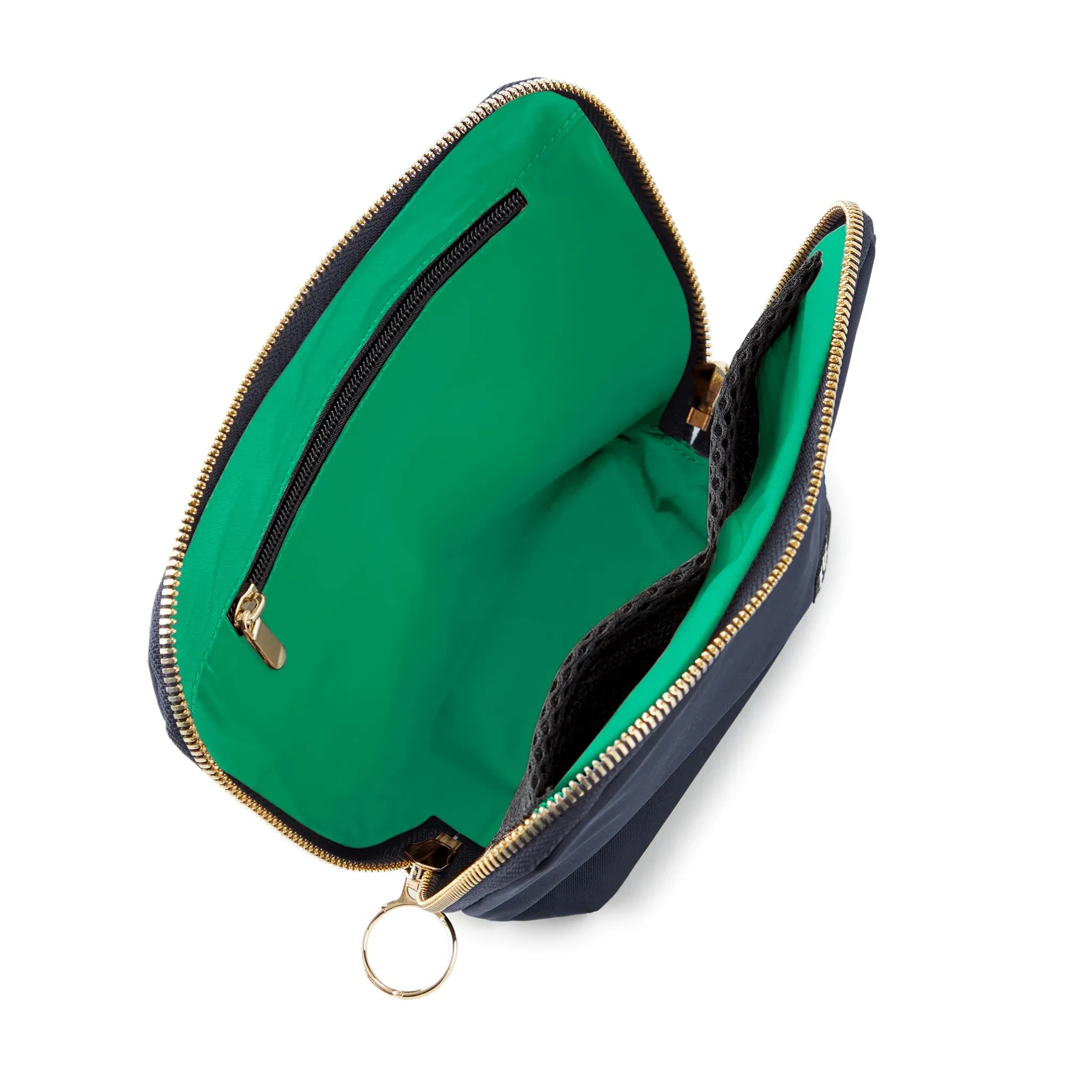 Satin Makeup Bag - Navy/Mint
