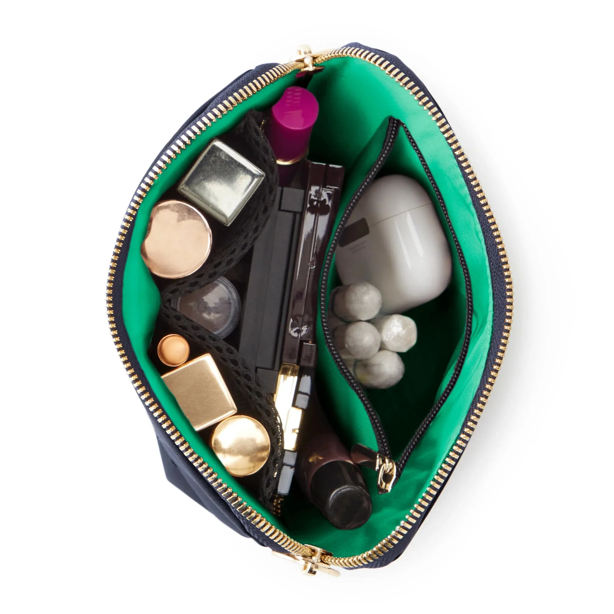 Satin Makeup Bag - Navy/Mint