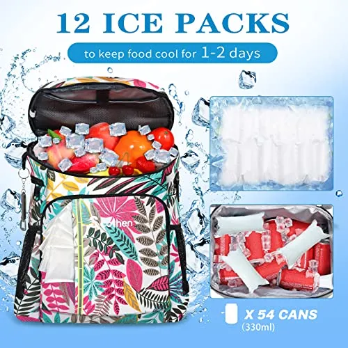 Scothen Backpack Cooler with 12 Ice Packs-Keeps 54 Cans Cold for Up to 24 Hours-Waterproof & Leak Proof Cooler Bookbag-Insulated Ice Chest Backpack Small Cooler Backpack for Women Beach Hiking