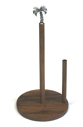 Simply Bamboo Brown Carbonized Bamboo Paper Towel Holder w/ Metal Rooster Ornament - 14.2"