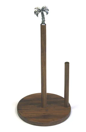 Simply Bamboo Brown Carbonized Bamboo Paper Towel Holder w/ Metal Rooster Ornament - 14.2"