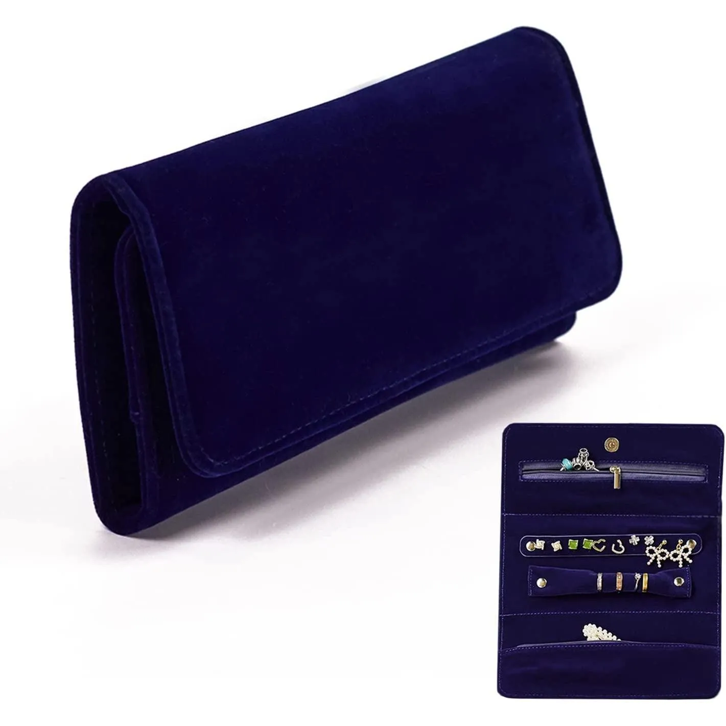 Small Travel Jewelry Organizer, Jewelry Roll, Light Weight Jewelry Organizer Clutch Bag for Daily Jewelries Necklaces Earrings Rings Carrying, Blue