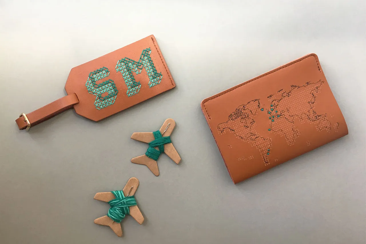 Stitch Passport & Luggage Tag Set - Brown