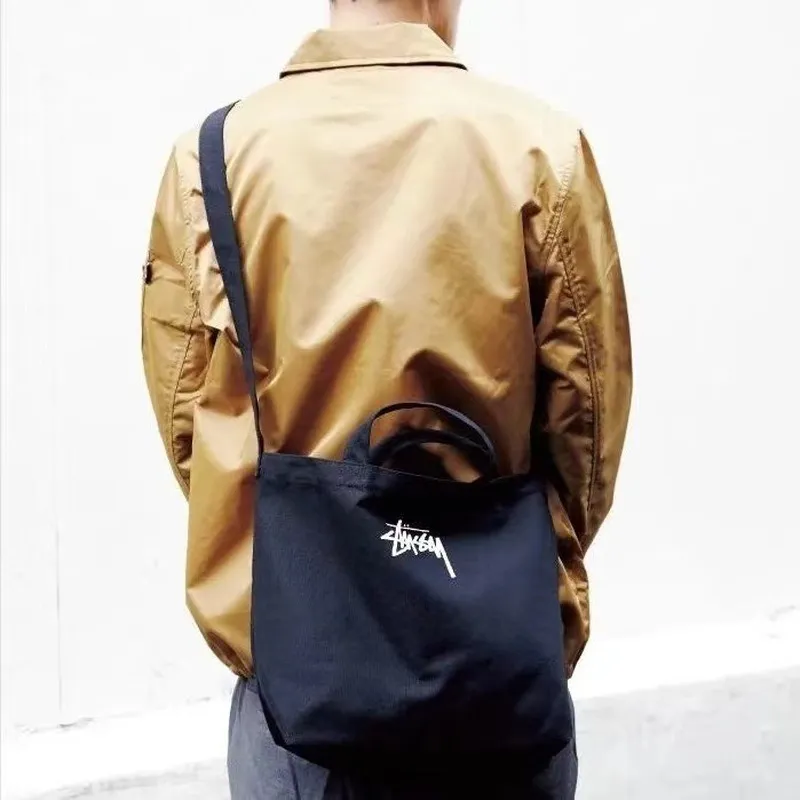 Stussy Handbag Black Pure Cotton Canvas Bag Shoulder Portable