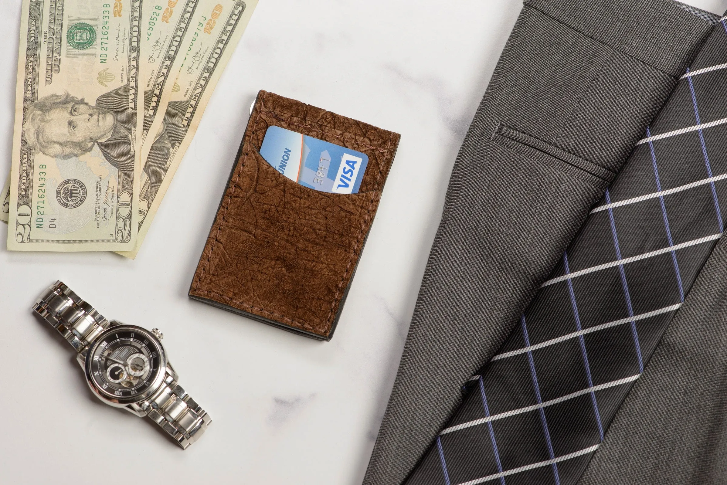 Tan Hippopotamus Bifold Slim Profile Wallet With Money Clip
