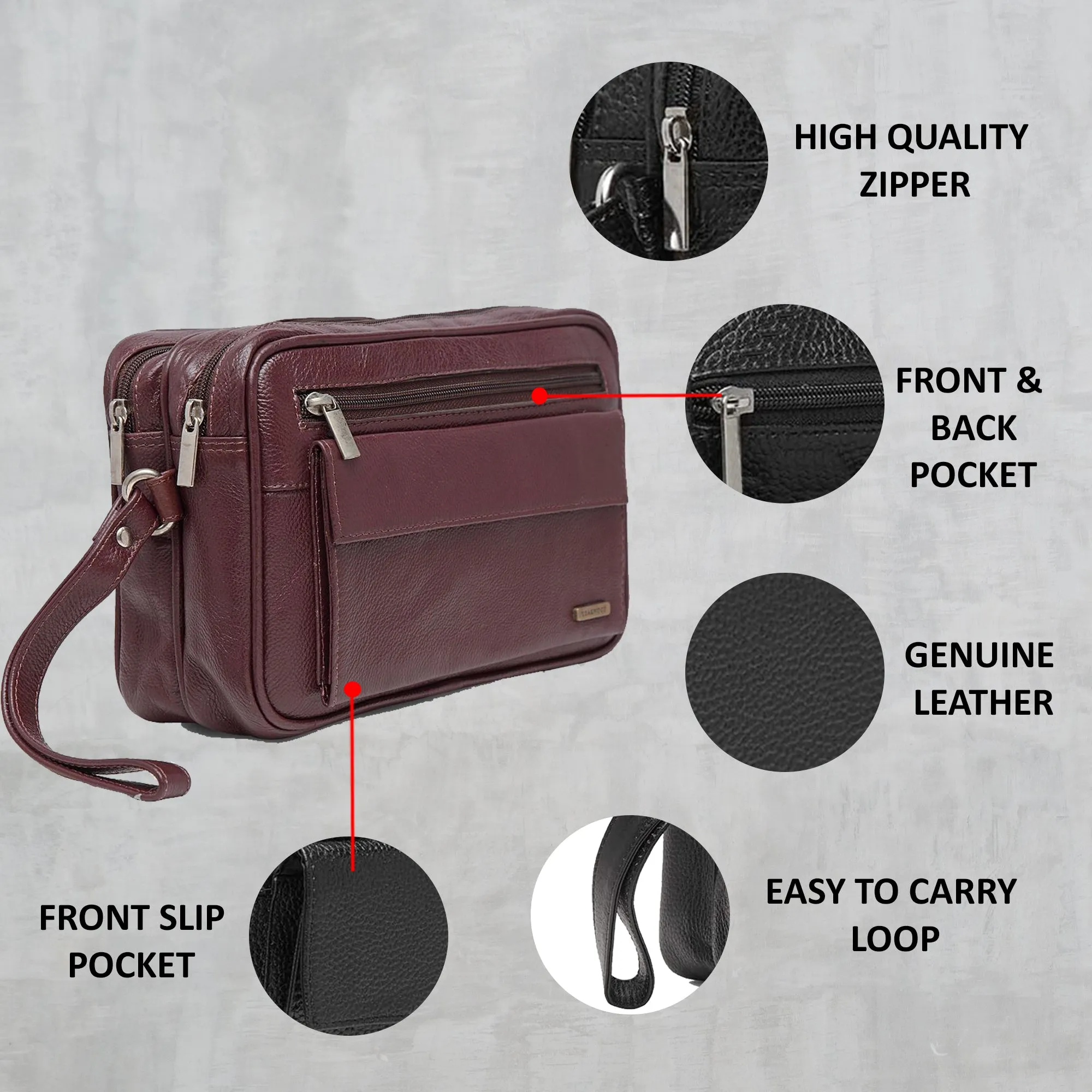 Teakwood  Genuine Leather Toiletry Bag (Garnet)