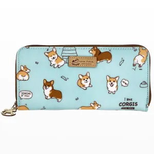 Teal Corgi Puppy Long Wallet