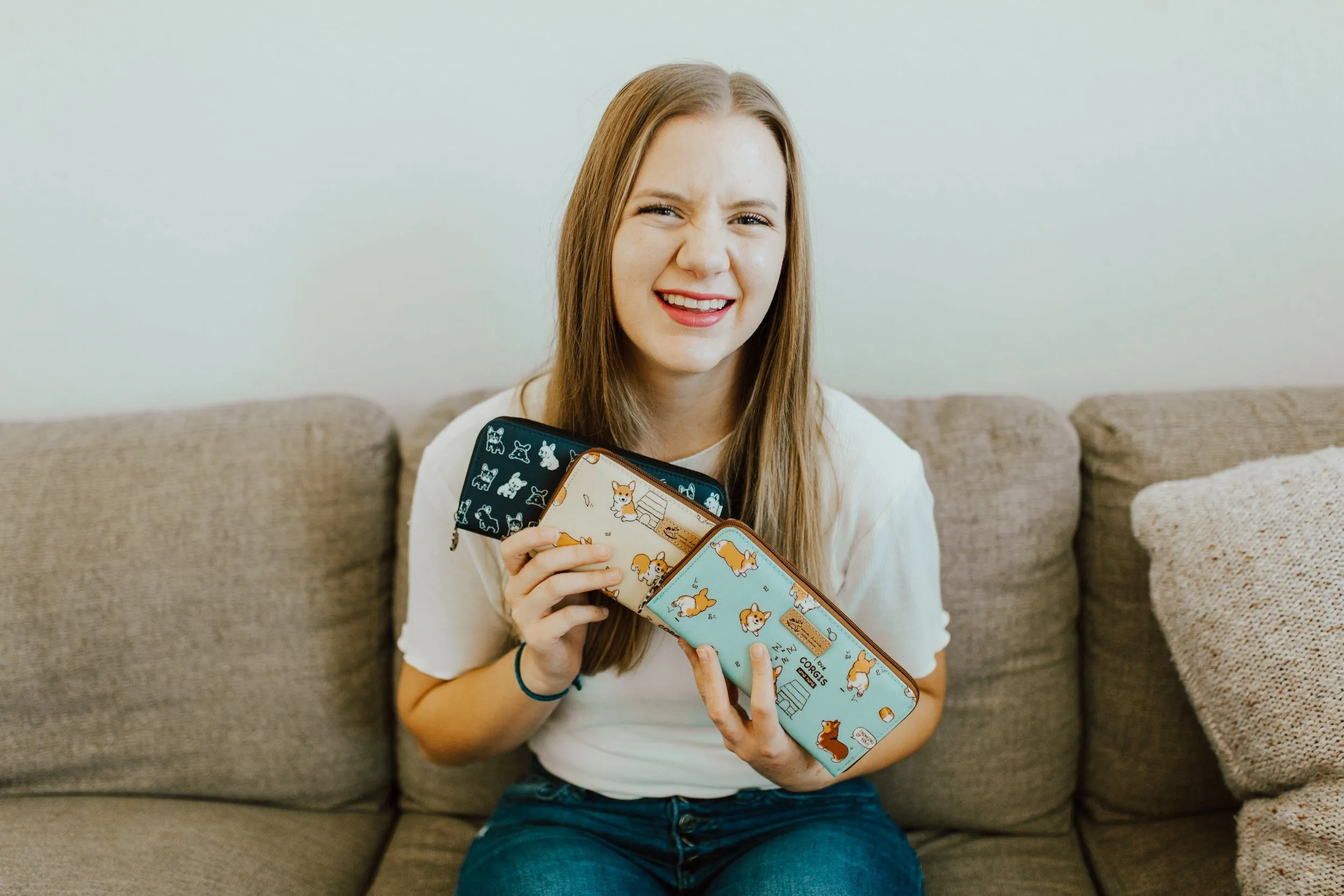 Teal Corgi Puppy Long Wallet