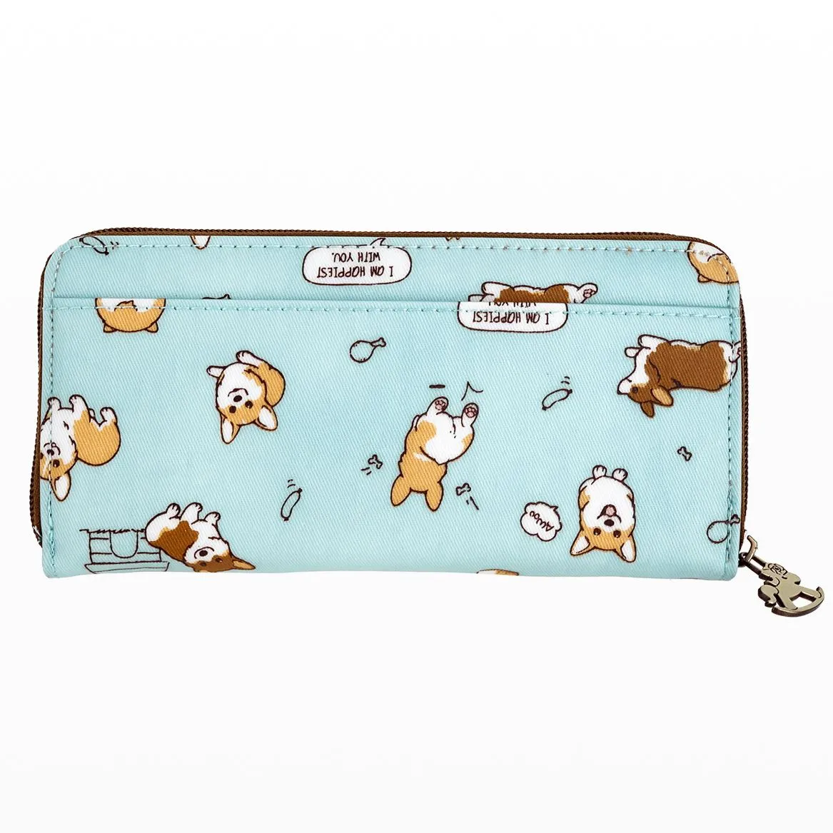 Teal Corgi Puppy Long Wallet