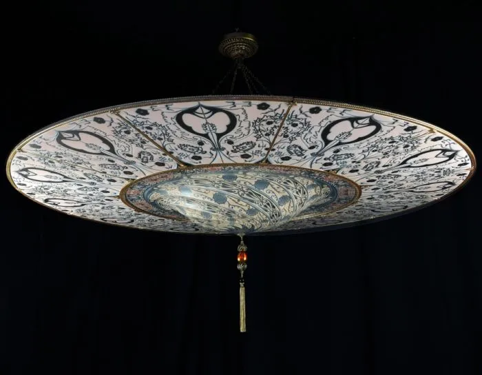 Two Metre Fortuny Style Hanging Light In Murano Glass