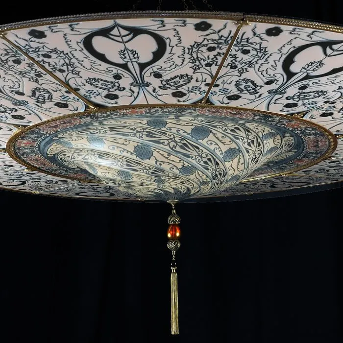 Two Metre Fortuny Style Hanging Light In Murano Glass