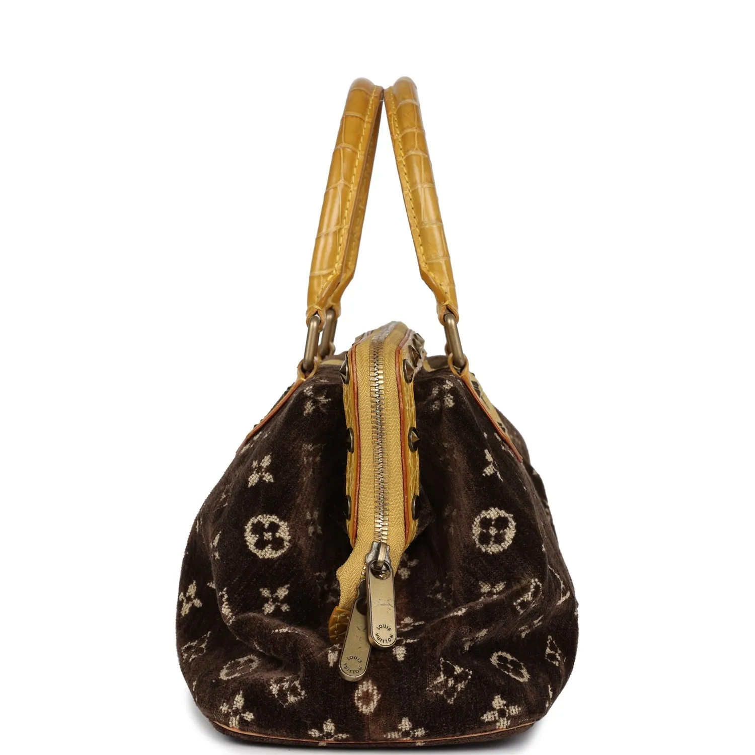 Vintage Louis Vuitton Trompe L'Oeil L'Ingenieux Handbag Yellow/Brown Alligator/Monogram Velvet Gold Hardware