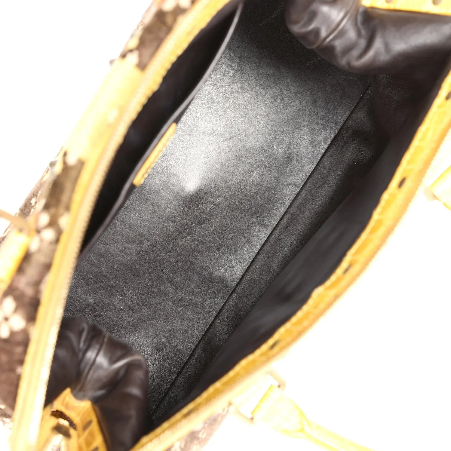 Vintage Louis Vuitton Trompe L'Oeil L'Ingenieux Handbag Yellow/Brown Alligator/Monogram Velvet Gold Hardware