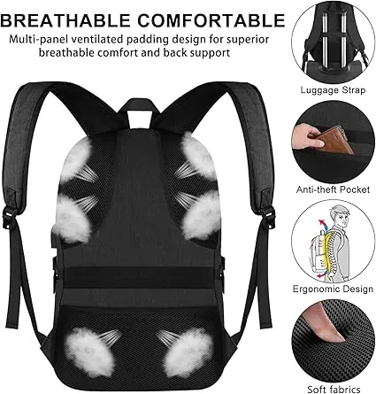 VSNOON Anti-Theft Laptop Backpack, 15.6-17.3 inch Business Laptop Rucksack Bag with USB Charging Port & Lock, Water Resistant Travel Backpack Computer Bag for Women Men, Black