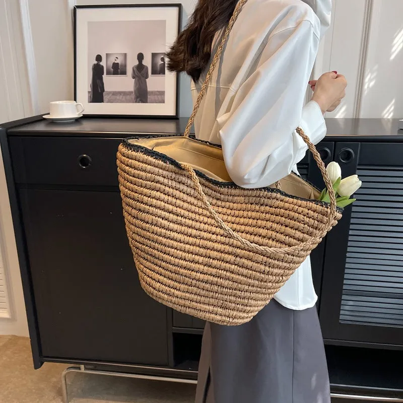 Woven Straw Tote Bag with Handle