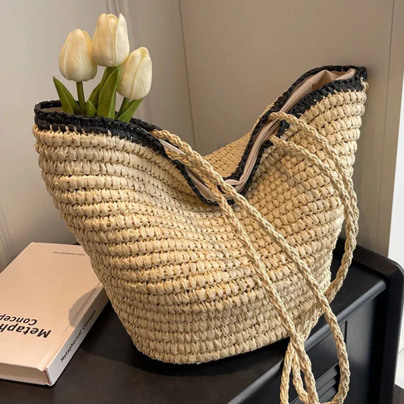 Woven Straw Tote Bag with Handle