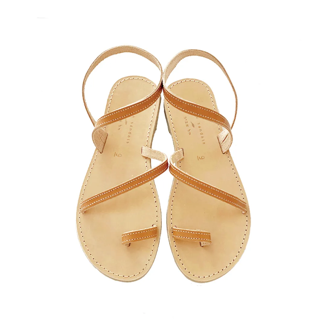 YARDEN SANDALS TANNED WITH BEIGE STITCHES