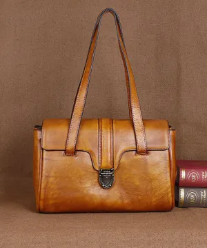 Yellow Fashion trend Paitings Calf Leather Tote Handbag