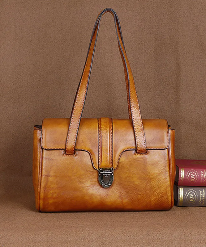 Yellow Fashion trend Paitings Calf Leather Tote Handbag